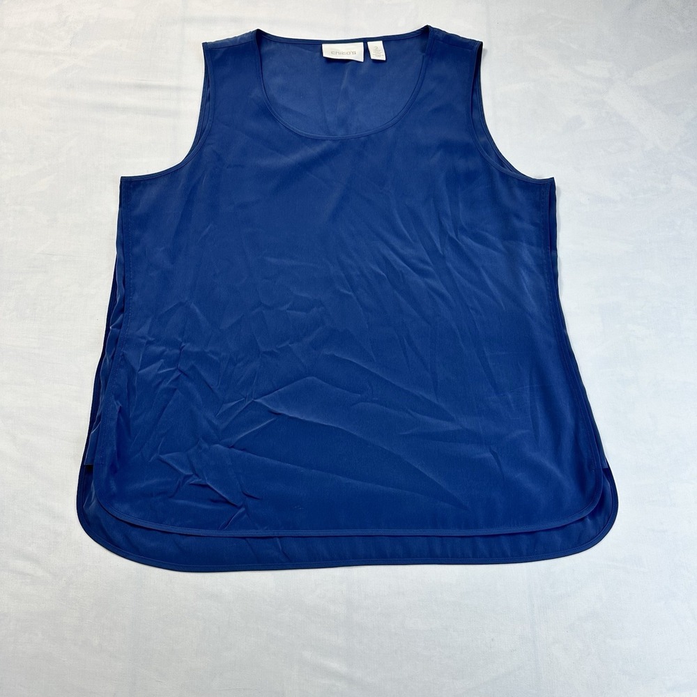 Chico's Women's Size Large (2) Blue Sleeveless Scoop Neck Tunic Blouse Top
